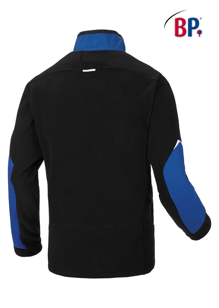 Fleecejacke, Schwarz, Blaue Akzente, Langarm, Kragen