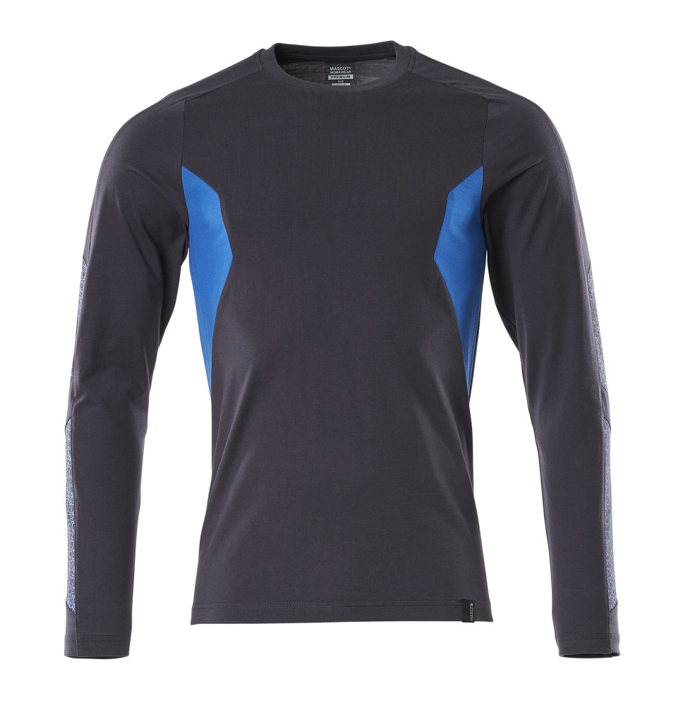 Lauftop, Longsleeve, Schwarz, Blauseiteneinsätze, Performance-Mesh
