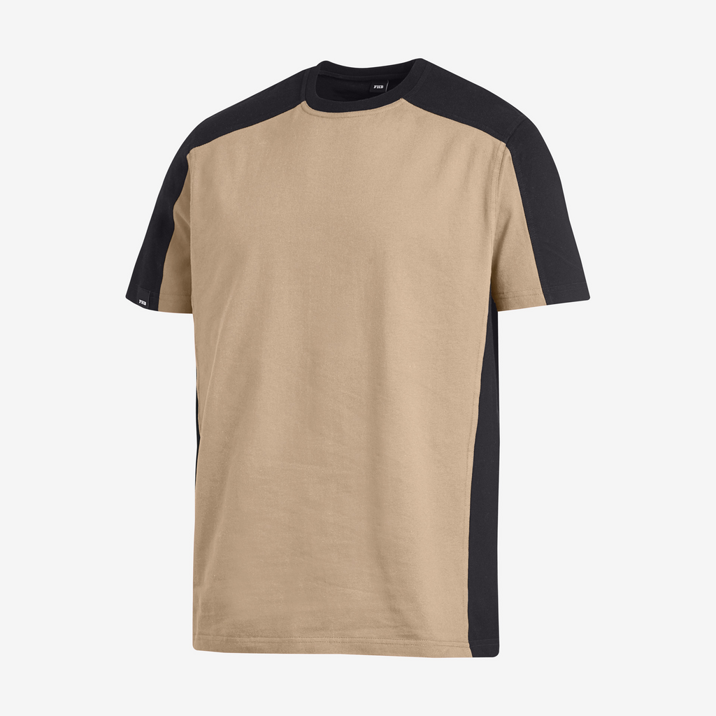 T-Shirt, Beige, Kurzarm, Kontrastfarben, Kragenlos