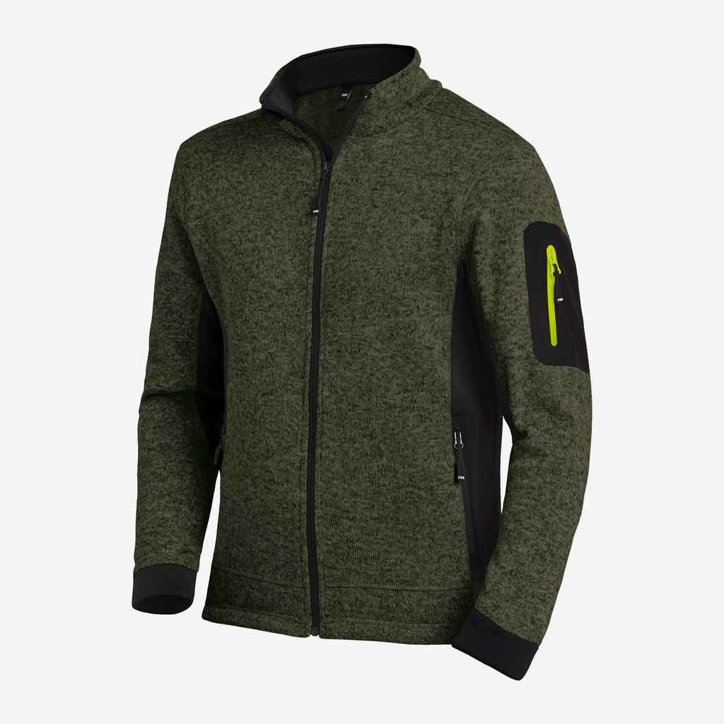 Fleecejacke, Grün, Reißverschluss Front, Armtasche, Zweifarbig Schwarz-Grün