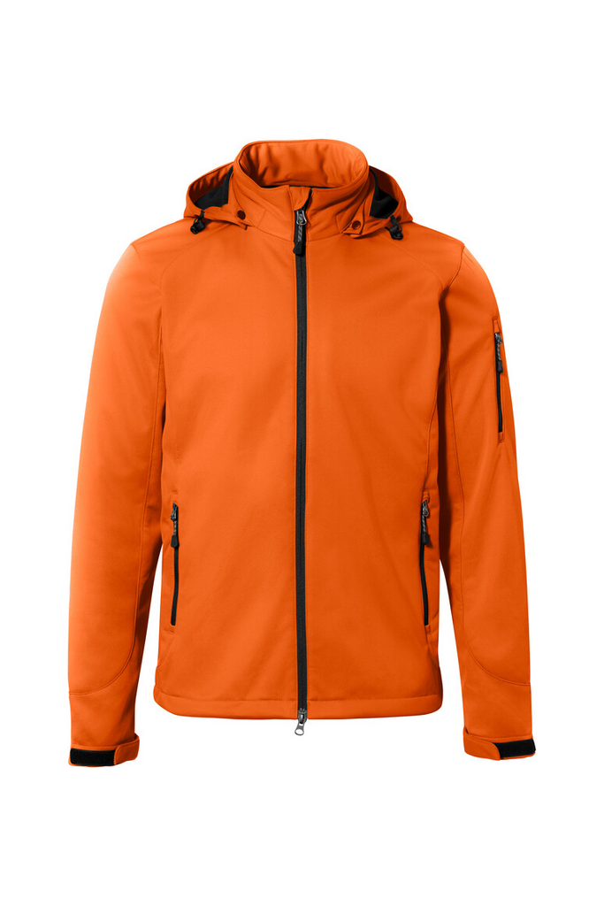 jacket, orange, softshell, hooded, zipper
