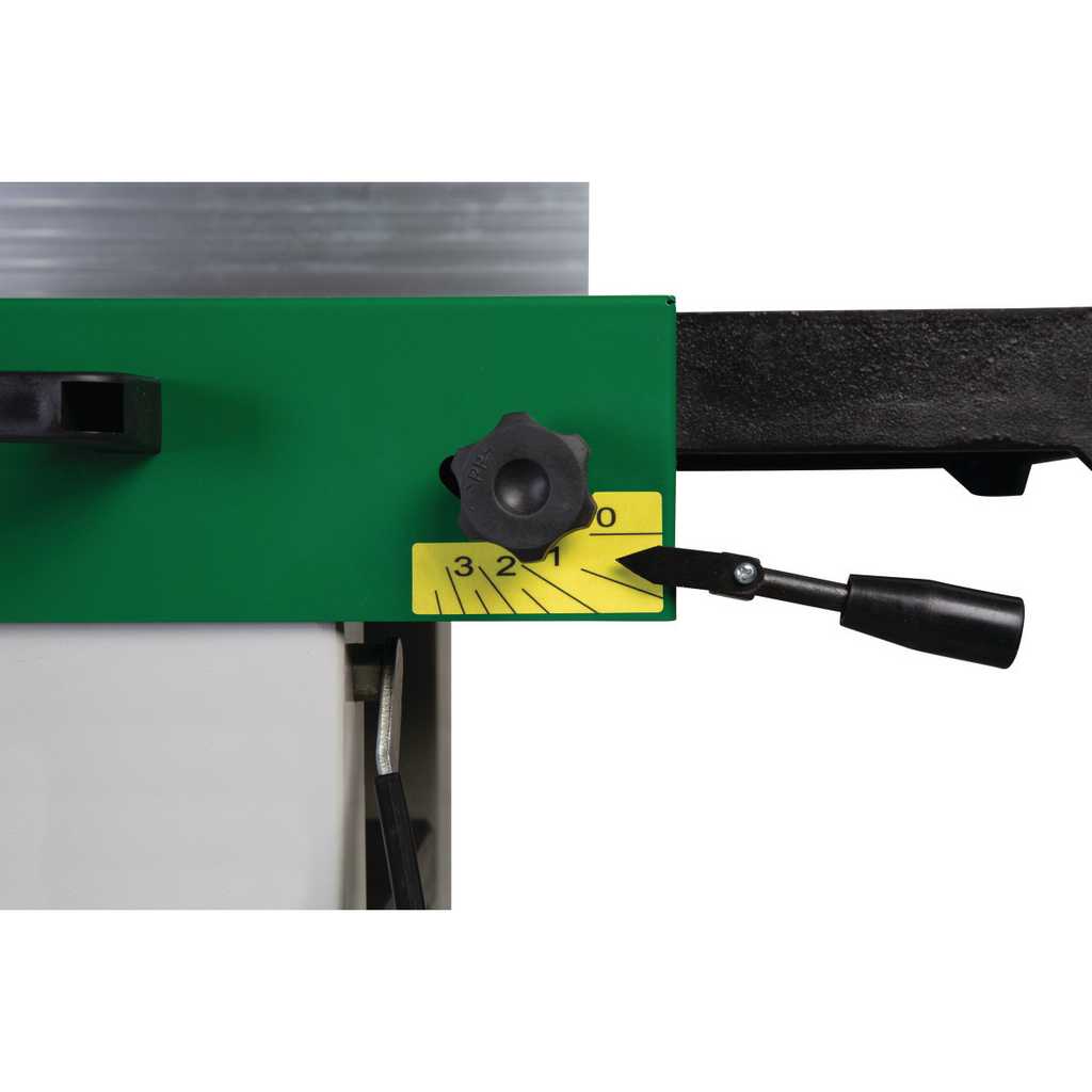 Bandsäge, grüne Platte, Knopf, gelbe Skala, Klemmgriff
