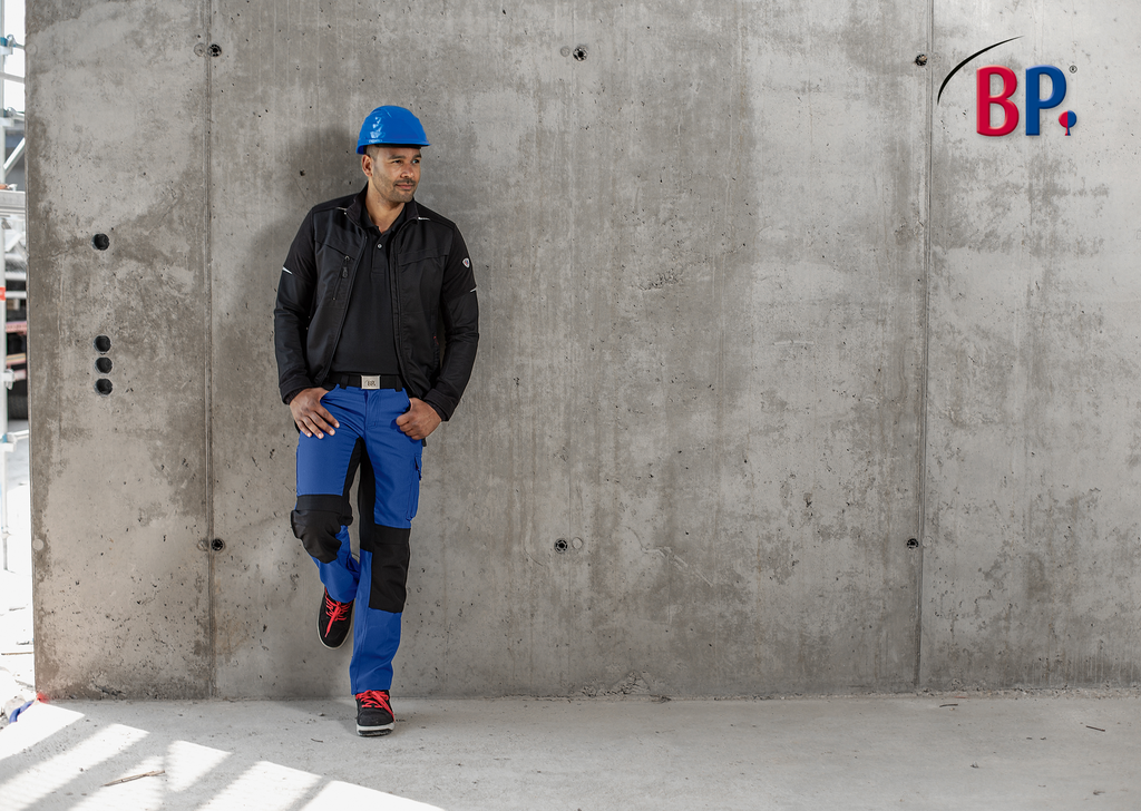 konstruktion, arbeiter, blauer helmet, blauer hosen, arbeitsjacke