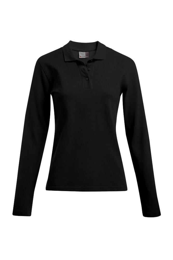 Polo shirt, Long sleeve, Black, Collar, Buttons