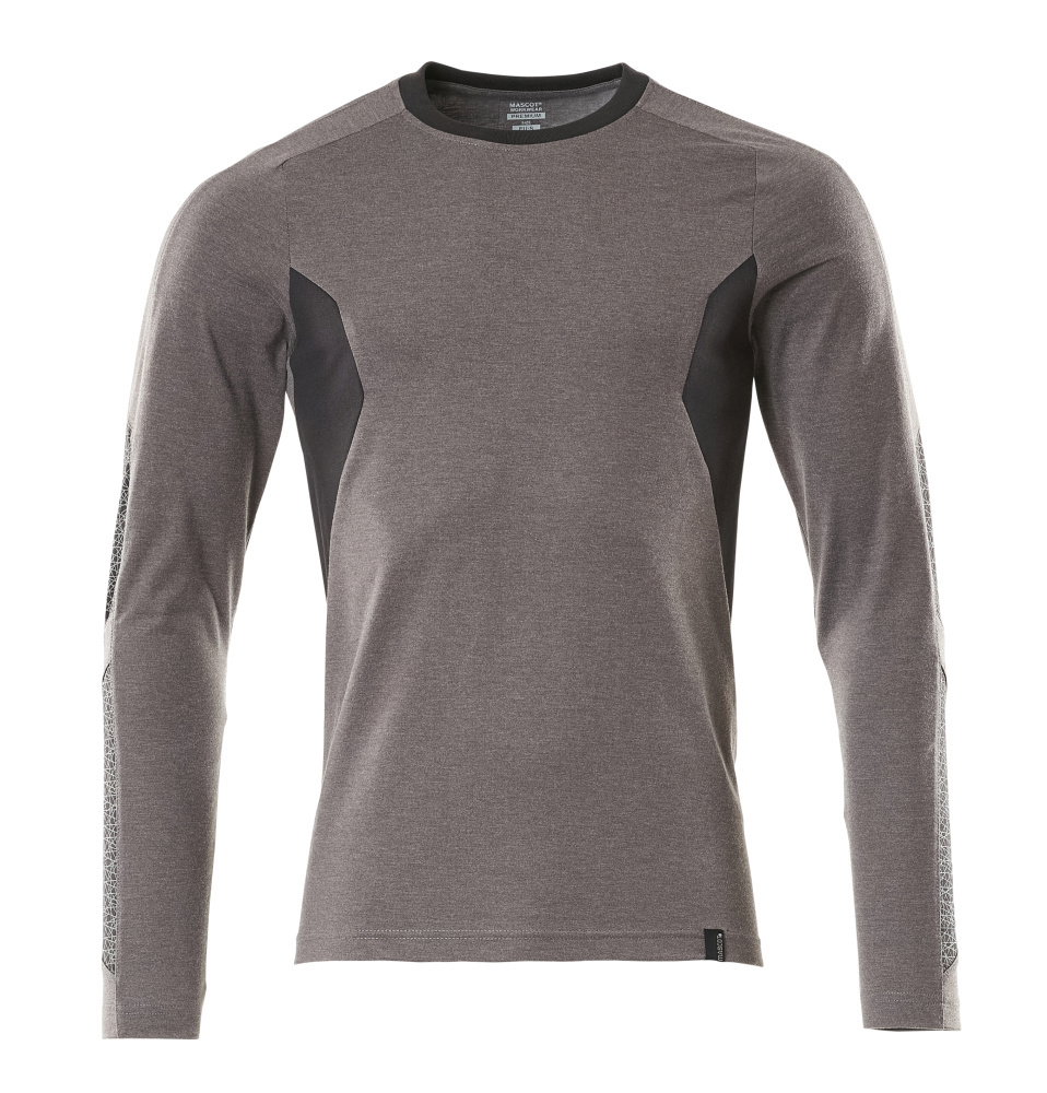 Langarmshirt, Grau, Mesh-Paneele, Athletiktop, Rundhals
