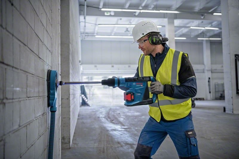 Bohrhammer, Hammerbohrer, Bauarbeiter, Sicherheitsausrüstung, Baustelle