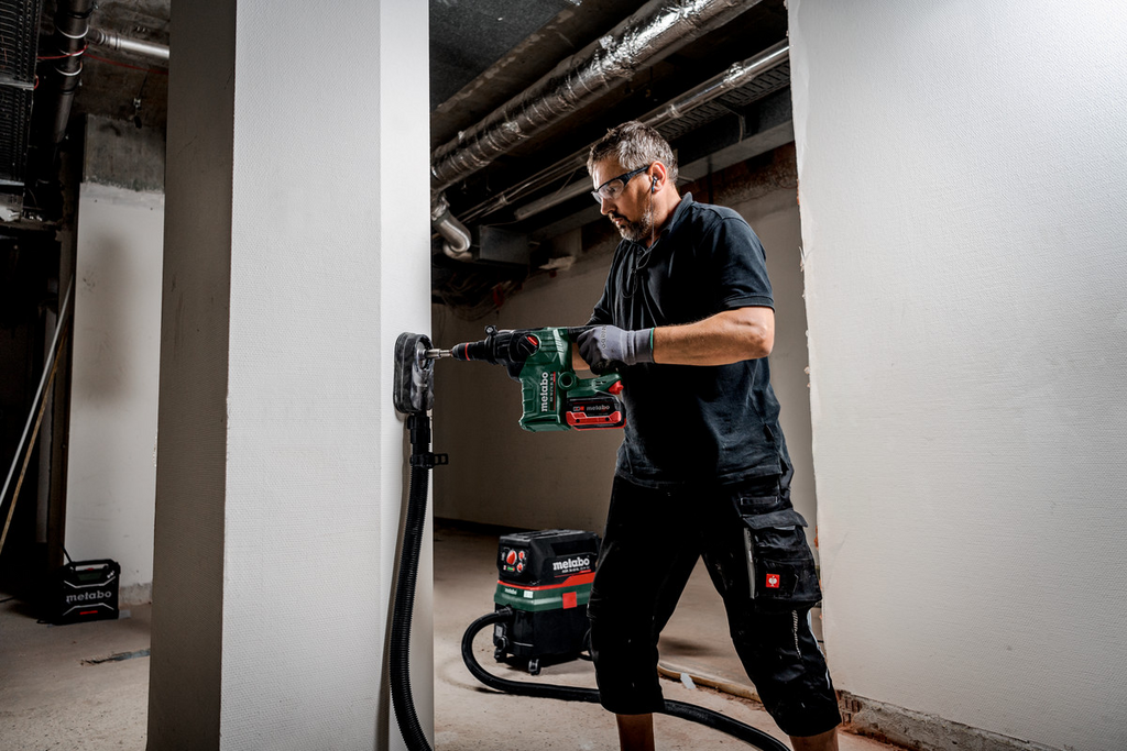 Akku-Bohrhammer, Bauarbeiter, Baustelle, Kabel, Werkzeug