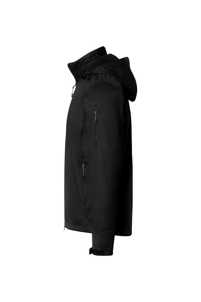 Herrenjacke, Softshell, Schwarz, Reißverschluss, Kapuze