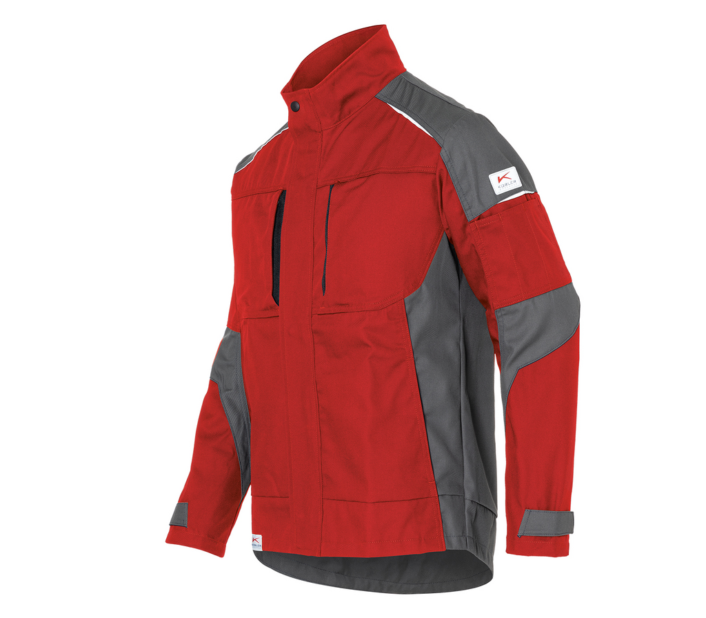 jacke, softshell, rot, grau, reißverschluss