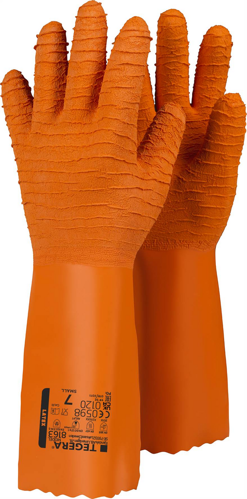 Handschuhe, orange, Gummi, texturiert, industriell