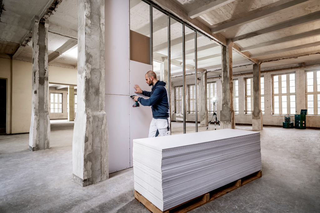 Baustelle, Trockenbau, Gipskarton, Baumaterial, Palleten