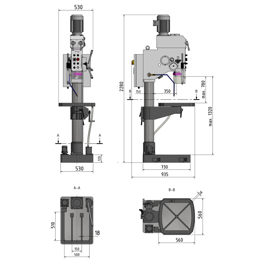vertikale Fräsmaschine, Bohrmaschine, Industrie-Maschinerie, Metallbearbeitung, Abmessungen