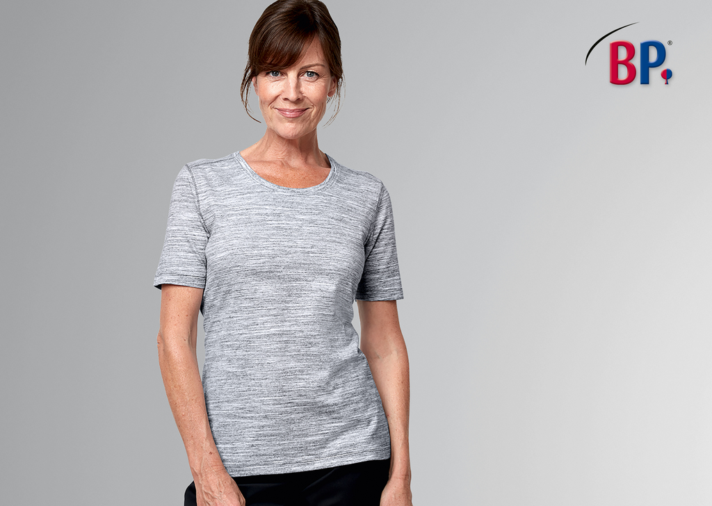 T-Shirt, Kurzarm, Graues Meliert, Runder Ausschnitt, Leicht