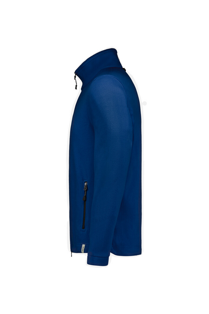 jacke, fleece, blau, hochkragen, taschenreissverschluss