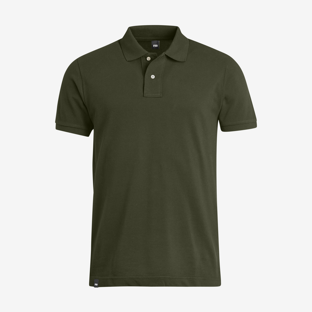 Polohemd, Kurzarm, Olivgrün, Baumwolle, Knopfverschluss