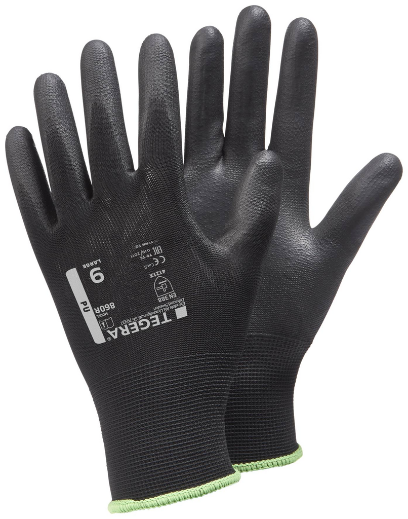 Arbeitshandschuhe, schwarze Handschuhe, Gummibeschichtung, Handgelenk-Besatz, Größe 9