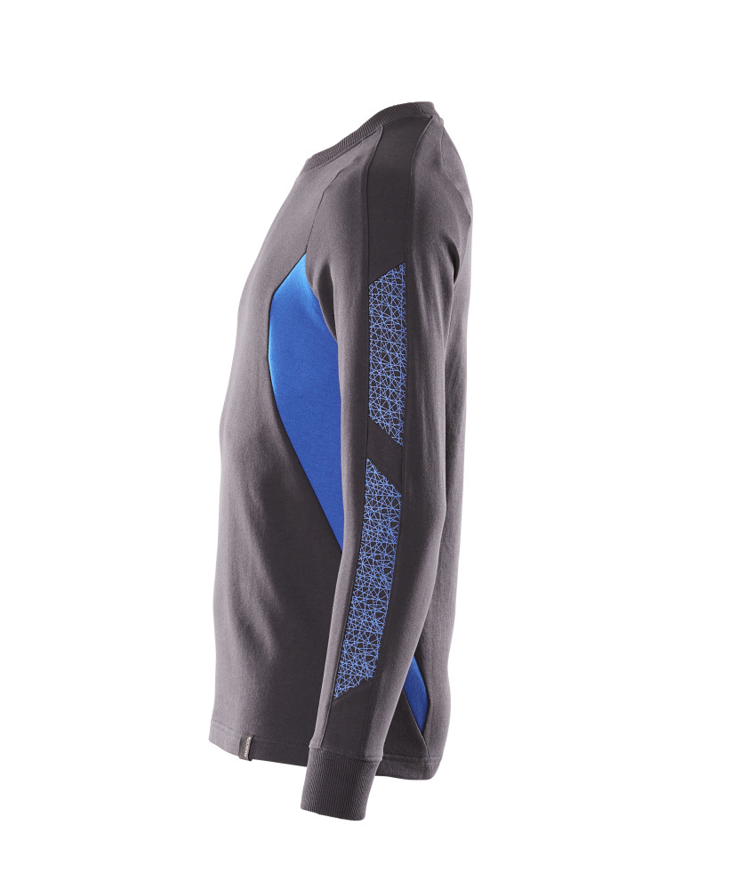 Sweatshirt, Lange Ärmel, dunkelgrau, blaue Paneele, geometrisches Muster
