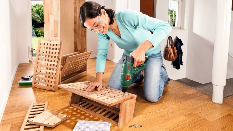 Holzbank, Schrauberei, Bohrmaschine, Werkzeug, Montage