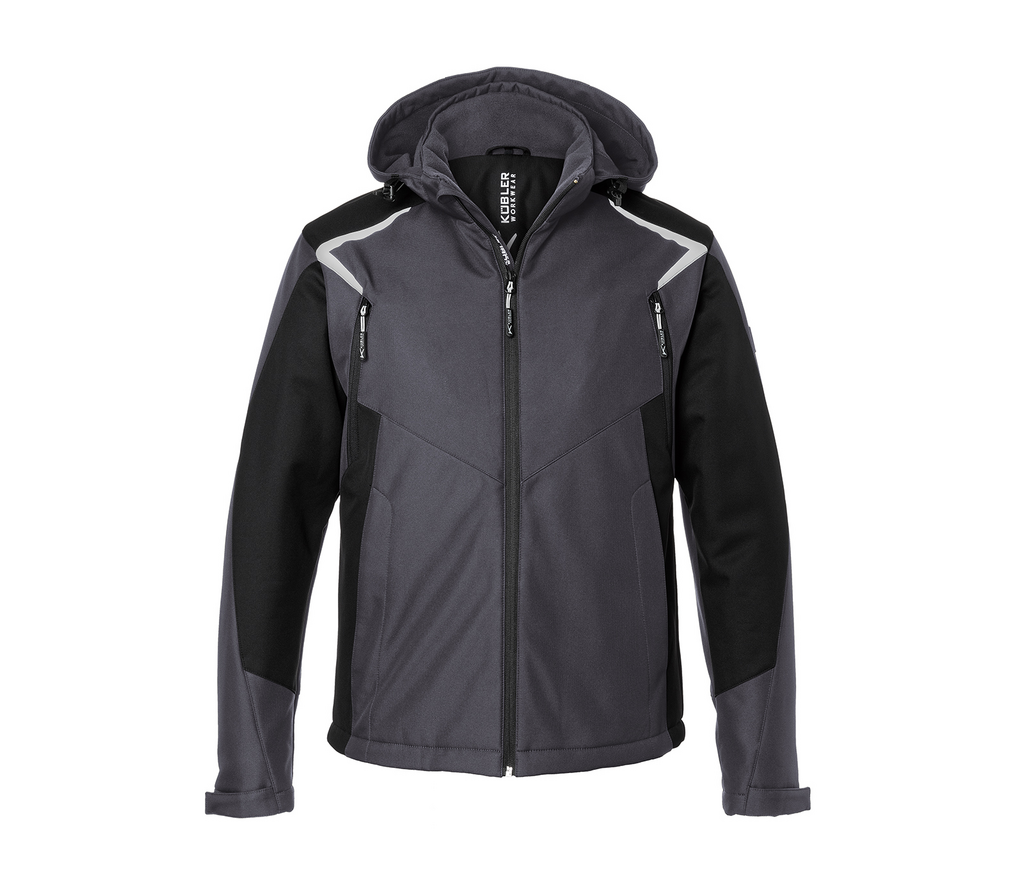 Hardshell jacket, Softshell, Hooded, Zipper pockets, Gray black contrast