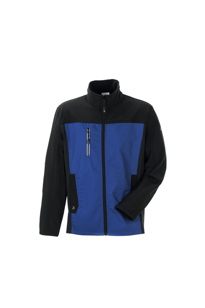 jacke, softshell, blau, schwarz, reißverschluss