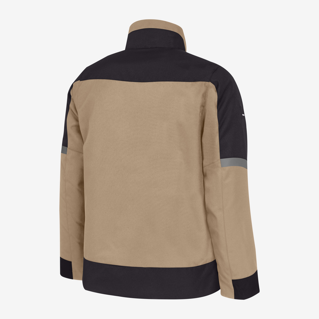 jacke, beige, schwarz, revers, langarm