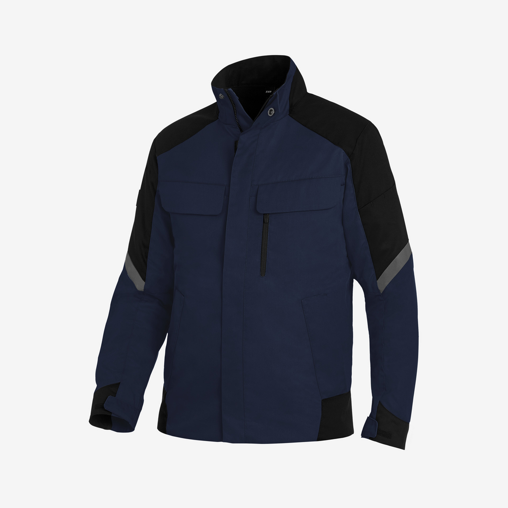 jacke, imprägnierte jacke, navy blau, fronttaschen, reißverschluss