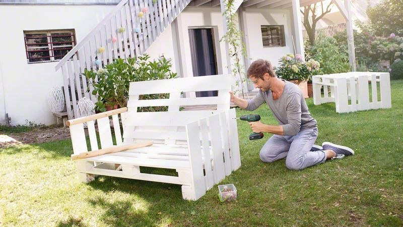 Gartenmöbel, Sitzbank, Holz, weiß, Selbstbau