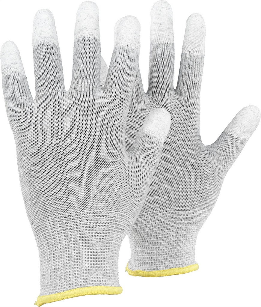 Kochhandschuhe, Schutzhandschuhe, Textilhandschuhe, Graue Handschuhe, Gelbes Bündchen