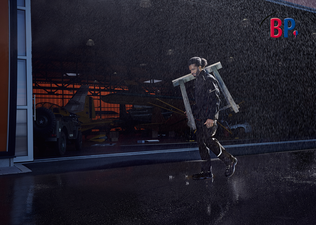 person, träger, leitern, regen, hangar