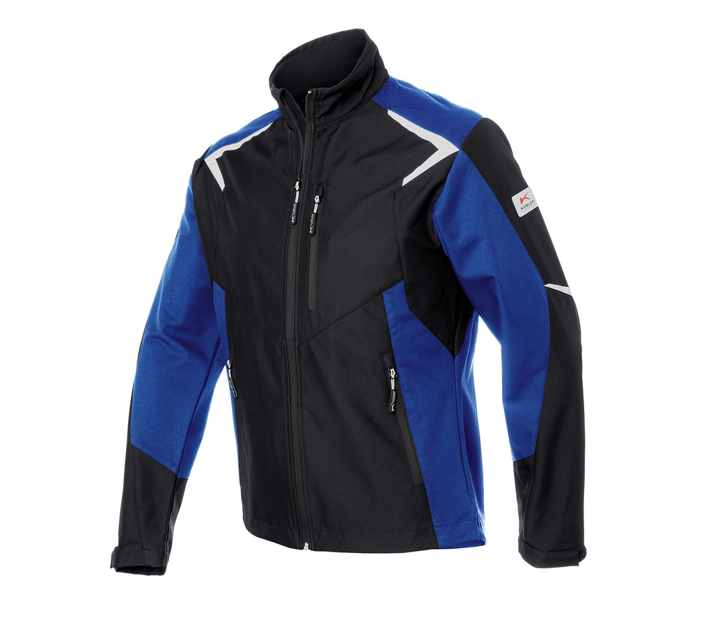 jacke, softshell, blau, schwarz, reißverschluss
