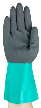 Arbeitshandschuh, Gummihandschuh, Nitrilhandschuh, Handschuh aus Kunststoff, Grün/Schwarz