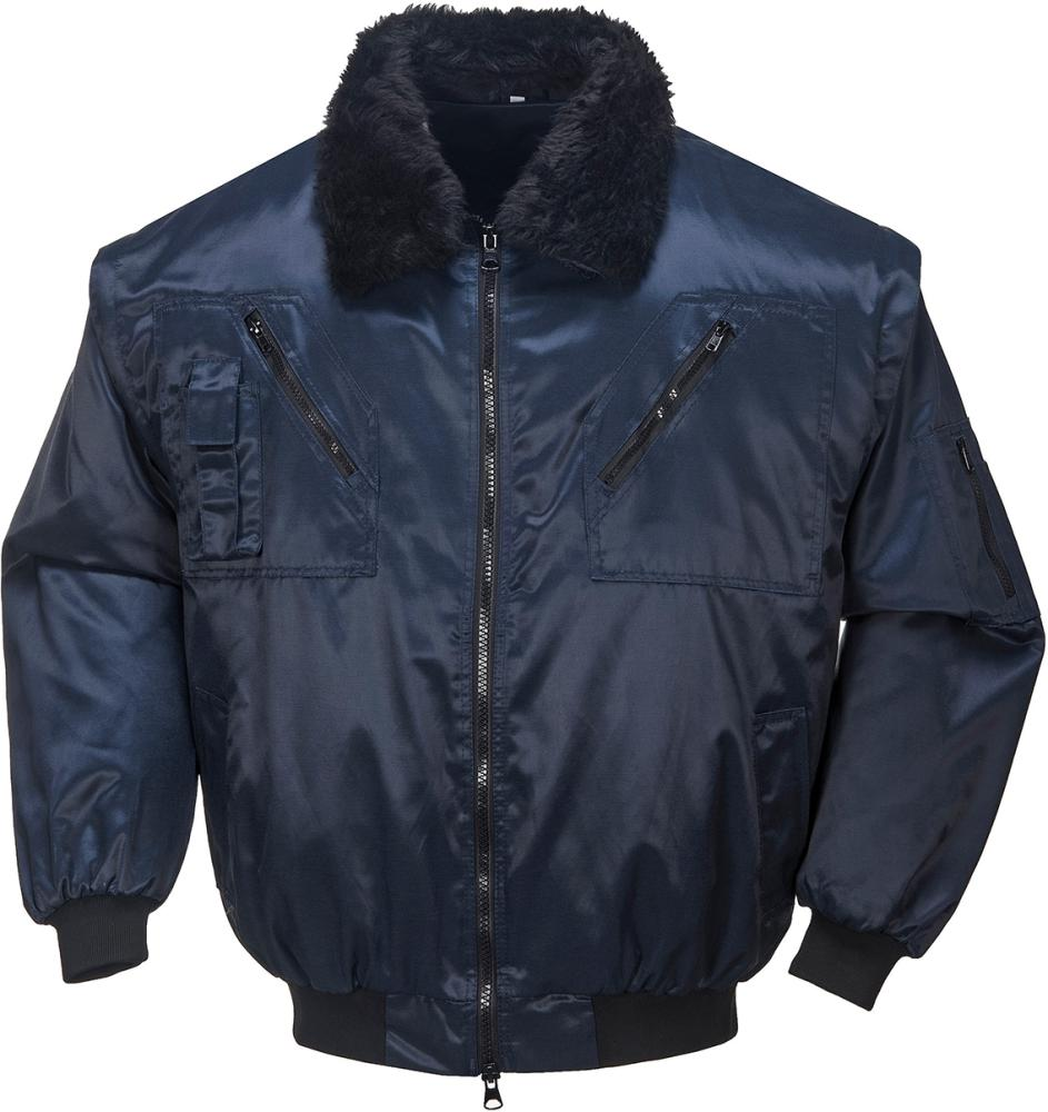 Bomberjacke, Navy Blau, Fellkragen, Reißverschluss Taschen, Rippbündchen