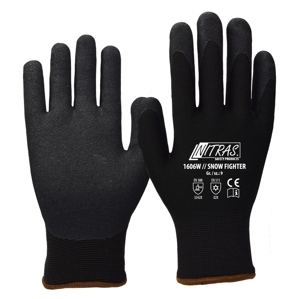 Arbeitshandschuhe, Schutzhandschuhe, Industrielle Handschuhe, Schwarz, Fäustling, Schutzhandschuh, Winterhandschuh, Gummihandschuh, Snow Fighter, Material: Neopren