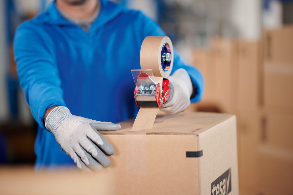 Kiste, Karton, Handschuh, Klebeband