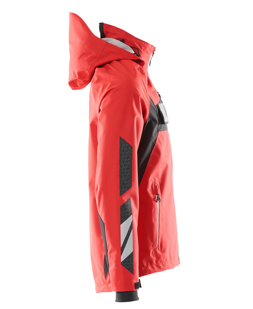 Skijacke, Hoher Kragen, Reißverschluss-Tasche, rote Farbe, Reflektoren-Details