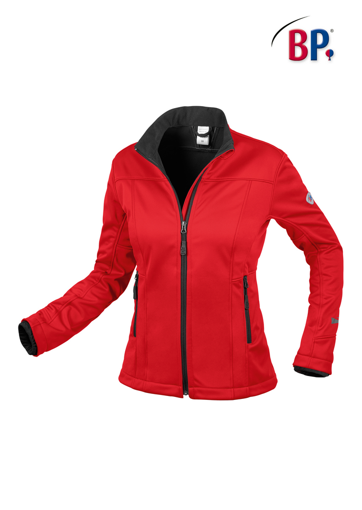 rote Jacke, Softshell, Reißverschluss, Kragen, Taschen