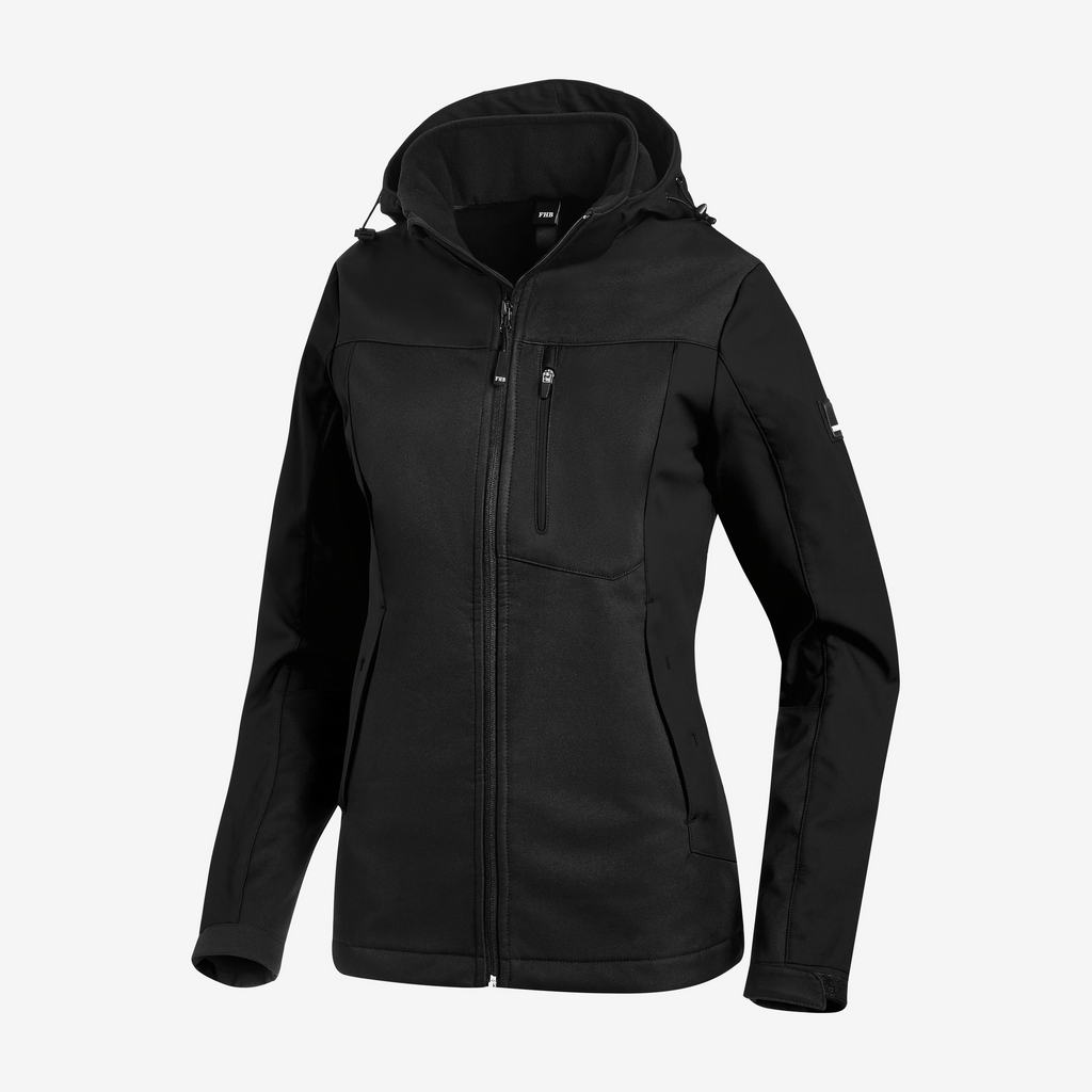 jacke, softshell, schwarz, kapuze, reissverschluss