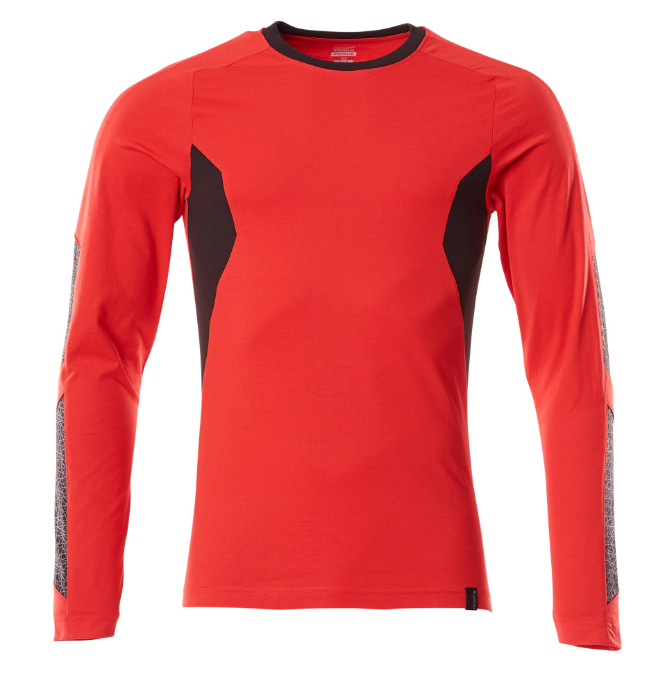 Rotes Langarmshirt, Langarmshirt, Schwarz Einsätze, Panelen/Paneele, Sportliches Oberteil