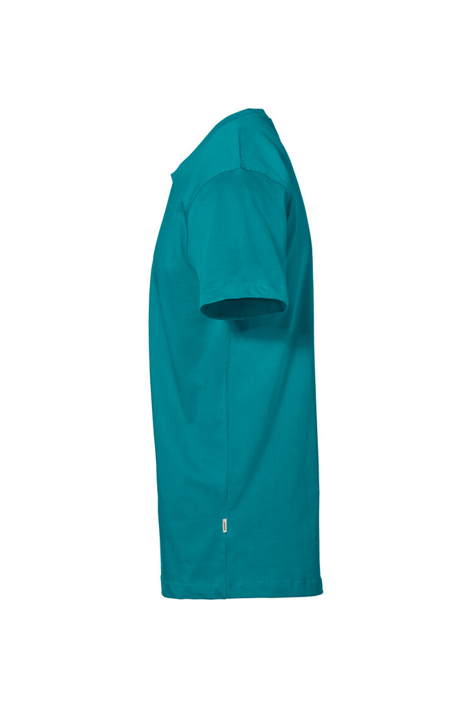 t-shirt, teal, kurzarm, rundhals, baumwolle