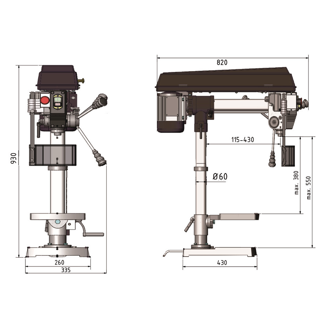 industialer Bohrmaschine, Bohrmaschine, Konstruktionszeichnung, Maschinenbasis, motorisierte Ständer