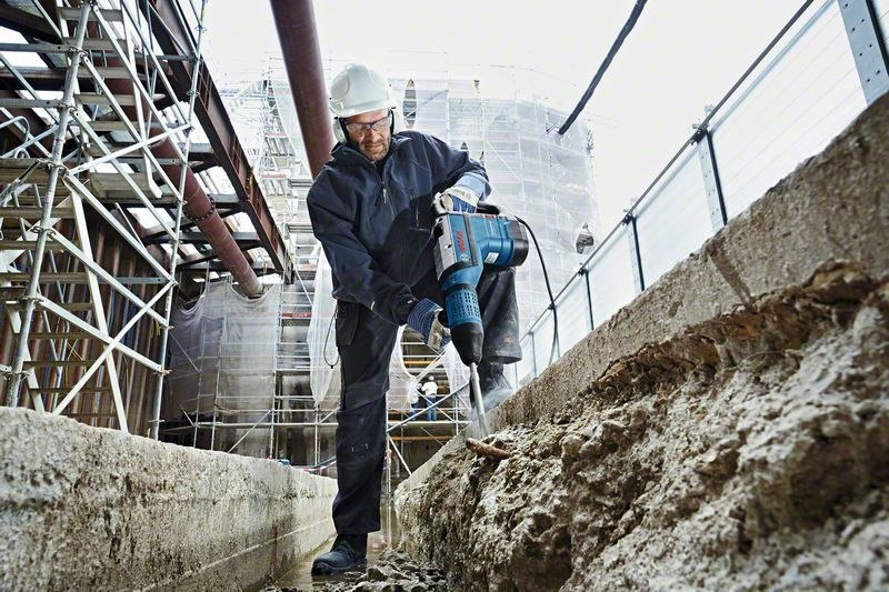 Bohrhammer, Bauarbeiter, Kernbohrgerät, Baustelle, Schutzhelm