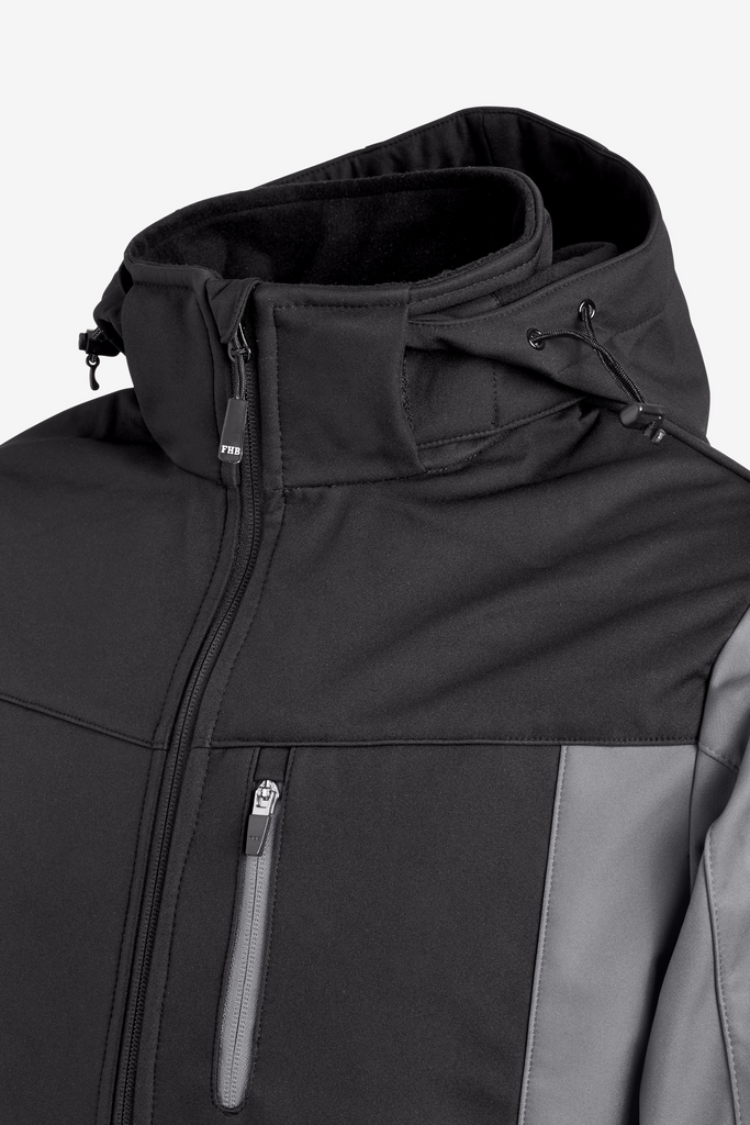 Jacke, Softshell, Stehkragen, Reißverschluss, Grau-Schwarz