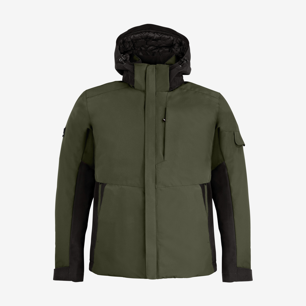 jacke, winterjacke, olivgrün, hoodie, frontreißverschluss