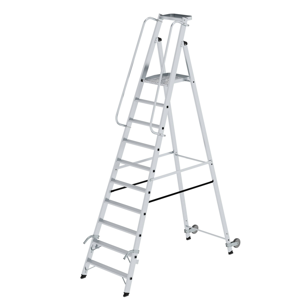 MUNK Plattformleiter Rollen/Griff 10 Stufen Ablageschale