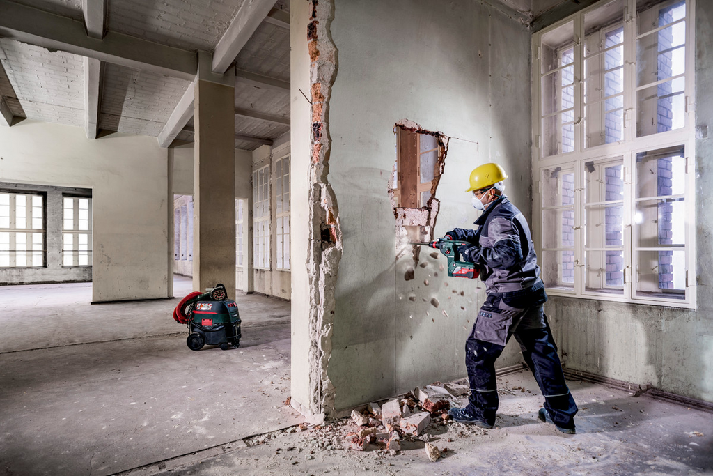 Bohrmaschine, Schleifer, Baustelle, Schutzhelm, Baustellenarbeit