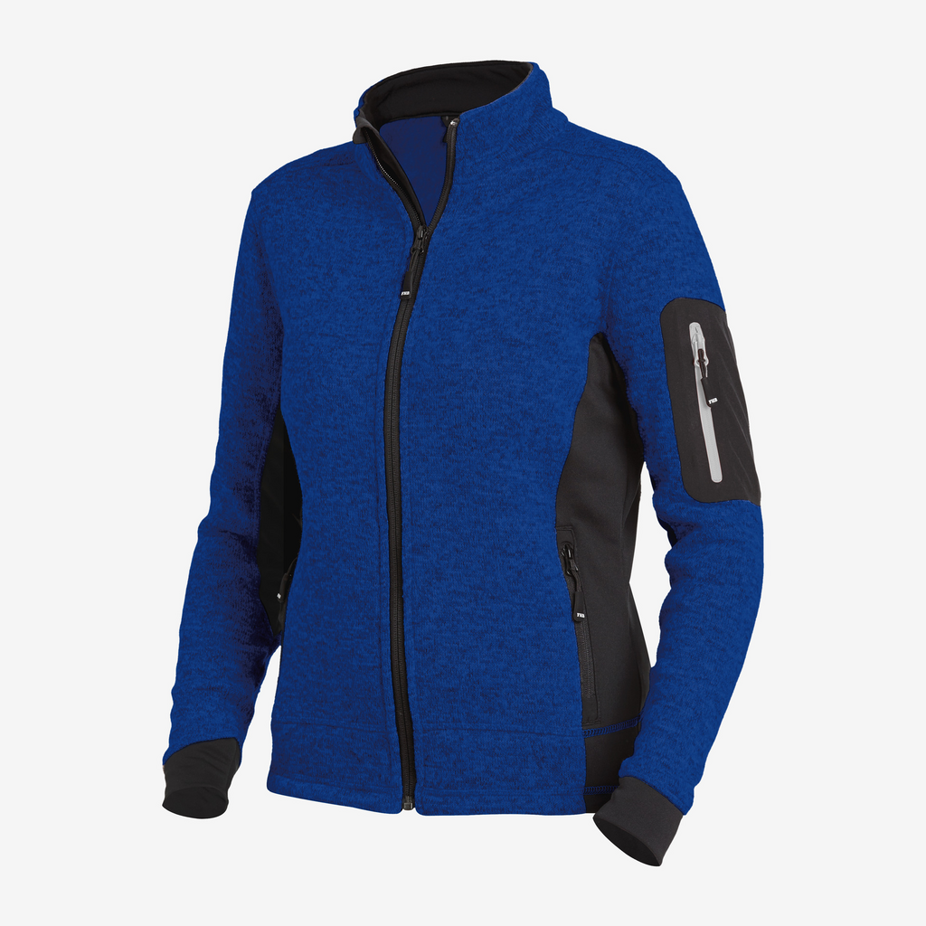 Fleece-Jacke, Blau, Vollreißverschluss, Armpasstasche, Schwarze Paneele