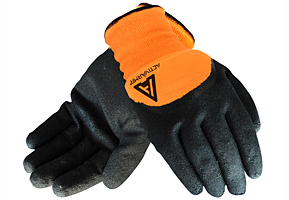 Arbeitshandschuhe, Handschuhe, Orangene Manschette, schwarze Handschuhe, Winterhandschuhe