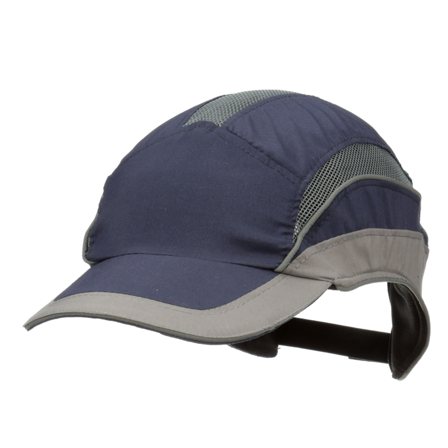 Baseball Cap, Mesh Panels, Adjustable Strap, Navy Blue, Gray Trim