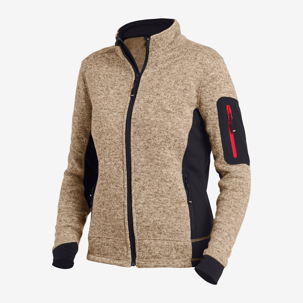 Fleecejacke, Reißverschluss vorne, Kapuze, Strickstruktur, Armtasche