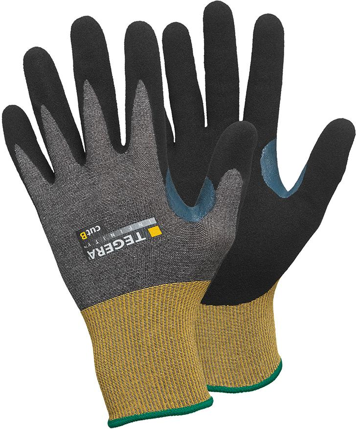  Arbeitshandschuhe,  Handschuhe,  Outdoor,  Griffschutz,  Technik, Nitril gloves, Work gloves, Gray-Black, Blue accents, Yellow cuffs